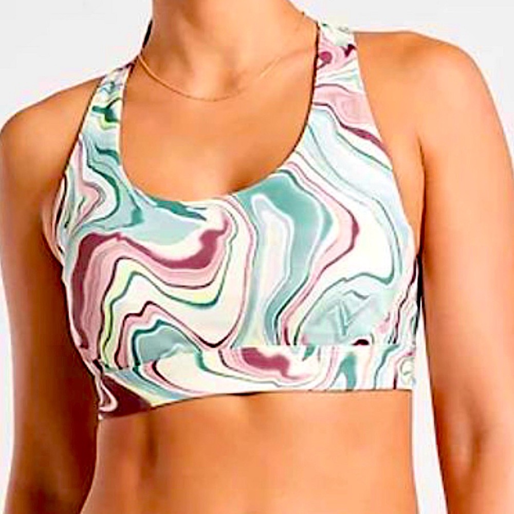 Athleta Ultimate Printed Racer-Back Sports Bra in Activate Marble Multi Color
